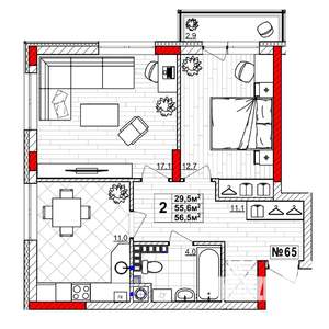 2-к квартира, вторичка, 57м2, 4/4 этаж