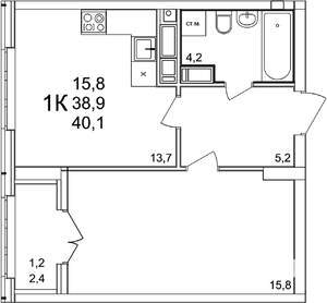 1-к квартира, вторичка, 40м2, 25/25 этаж
