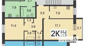 2-к квартира, вторичка, 51м2, 5/5 этаж