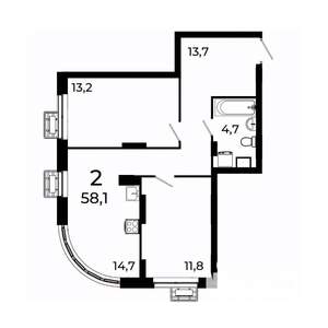 2-к квартира, вторичка, 58м2, 14/19 этаж