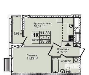 1-к квартира, вторичка, 38м2, 3/16 этаж