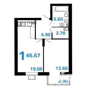 1-к квартира, вторичка, 47м2, 5/10 этаж