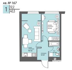 1-к квартира, вторичка, 40м2, 16/25 этаж