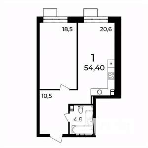 1-к квартира, вторичка, 54м2, 8/9 этаж