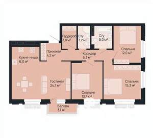 3-к квартира, строящийся дом, 95м2, 3/9 этаж