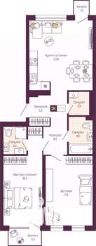 2-к квартира, вторичка, 78м2, 4/12 этаж