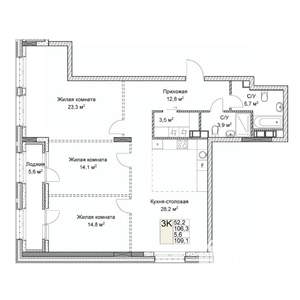 Студия квартира, вторичка, 109м2, 6/9 этаж