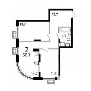 2-к квартира, вторичка, 58м2, 13/19 этаж