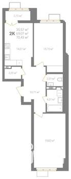 2-к квартира, вторичка, 70м2, 6/18 этаж