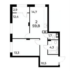 2-к квартира, вторичка, 59м2, 19/19 этаж