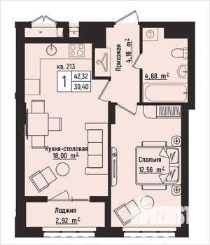 1-к квартира, вторичка, 42м2, 11/15 этаж