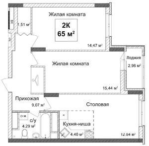 2-к квартира, строящийся дом, 65м2, 13/17 этаж