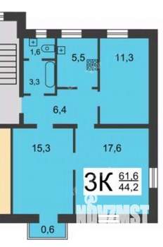 3-к квартира, вторичка, 62м2, 2/2 этаж
