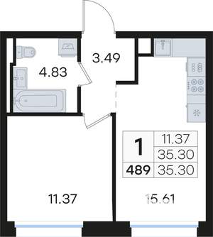 1-к квартира, вторичка, 35м2, 5/13 этаж