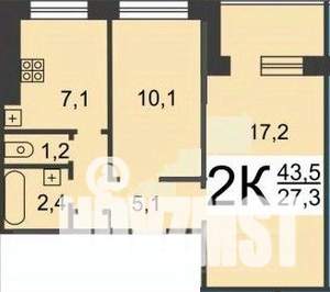 2-к квартира, вторичка, 44м2, 6/9 этаж