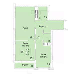 2-к квартира, вторичка, 55м2, 20/25 этаж