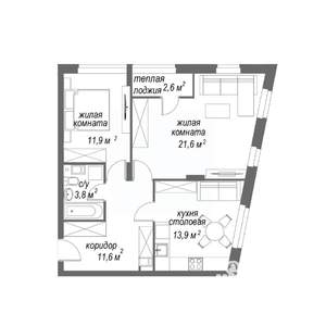 2-к квартира, строящийся дом, 65м2, 4/9 этаж