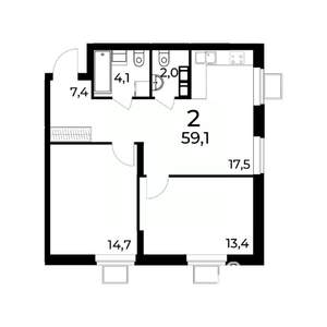 2-к квартира, вторичка, 59м2, 4/15 этаж