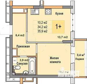 1-к квартира, вторичка, 36м2, 13/25 этаж