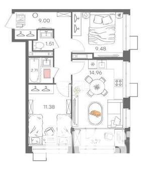 2-к квартира, строящийся дом, 53м2, 3/20 этаж