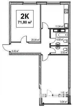 2-к квартира, вторичка, 72м2, 7/12 этаж