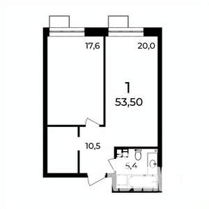 1-к квартира, вторичка, 53м2, 8/9 этаж