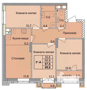 3-к квартира, вторичка, 68м2, 13/18 этаж