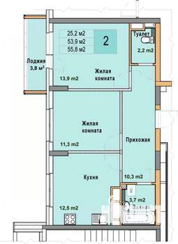 2-к квартира, вторичка, 56м2, 15/25 этаж