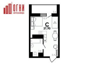 Студия квартира, строящийся дом, 22м2, 16/25 этаж