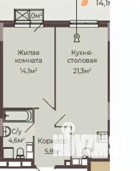 1-к квартира, строящийся дом, 46м2, 3/8 этаж