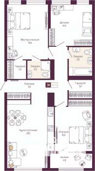 3-к квартира, вторичка, 105м2, 7/12 этаж