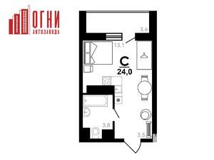 Студия квартира, строящийся дом, 24м2, 16/25 этаж
