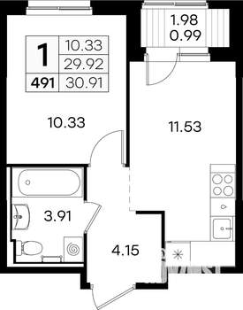 1-к квартира, вторичка, 31м2, 1/9 этаж