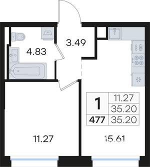 1-к квартира, вторичка, 35м2, 3/13 этаж