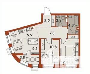 3-к квартира, строящийся дом, 62м2, 14/25 этаж