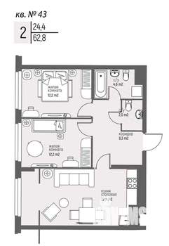 2-к квартира, вторичка, 63м2, 4/25 этаж