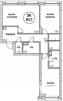 2-к квартира, вторичка, 82м2, 6/13 этаж