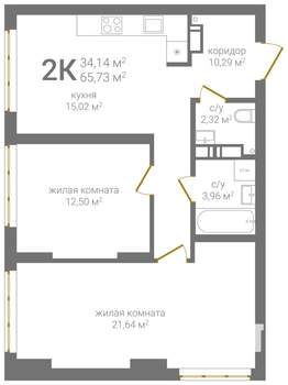 2-к квартира, вторичка, 66м2, 18/25 этаж