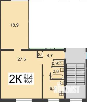 2-к квартира, вторичка, 61м2, 1/6 этаж