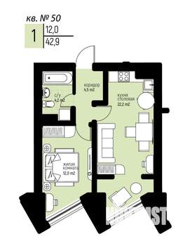 1-к квартира, вторичка, 43м2, 4/25 этаж