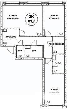 2-к квартира, вторичка, 82м2, 10/13 этаж