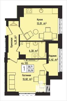 1-к квартира, вторичка, 39м2, 9/15 этаж