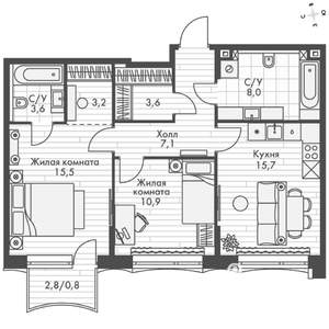 2-к квартира, вторичка, 68м2, 4/16 этаж