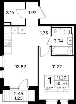 1-к квартира, вторичка, 37м2, 7/9 этаж