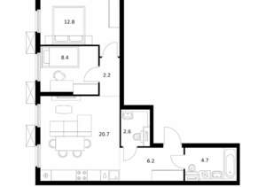 2-к квартира, вторичка, 58м2, 12/15 этаж