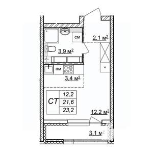Студия квартира, строящийся дом, 23м2, 18/25 этаж
