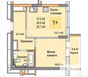 1-к квартира, вторичка, 36м2, 23/25 этаж
