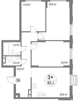 3-к квартира, сданный дом, 82м2, 5/22 этаж