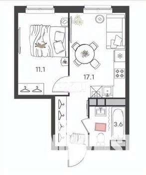 1-к квартира, вторичка, 32м2, 1/4 этаж