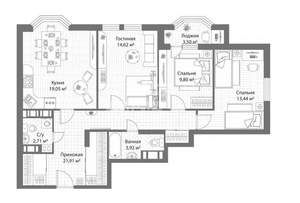 3-к квартира, вторичка, 88м2, 13/19 этаж